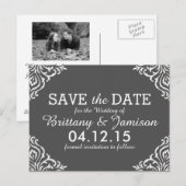 Postale Faire-part Grey Damask Elegant Enregistrer la date Carte post (Devant / Derrière)