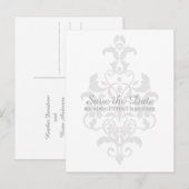 Postale Faire-part Gris subtil Damas Enregistrer la date Carte postal (Devant / Derrière)