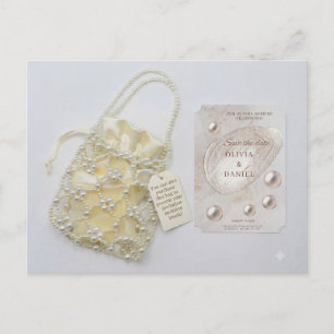 Postale Faire-part Idée de carte et pochette "Pearls Save the Date"