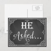 Postale Faire-part "Il a demandé" Carte de fiançailles prop photo tab (Devant / Derrière)