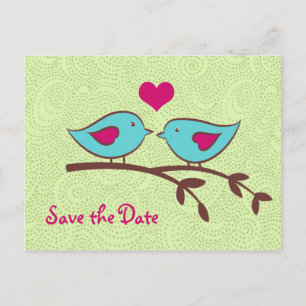 Postale Faire-part Inséparables en vert Enregistrer la date Carte pos