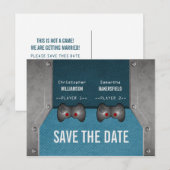 Postale Faire-part Jeu vidéo Enregistrer la date Carte postale, Bleu (Devant / Derrière)