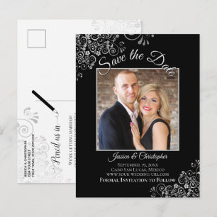 Postale Faire-part Lacy Silver sur carte de pré-annonce de mariage no