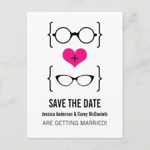 Postale Faire-part Lunettes Geek Rose Enregistrez la Date Carte Posta