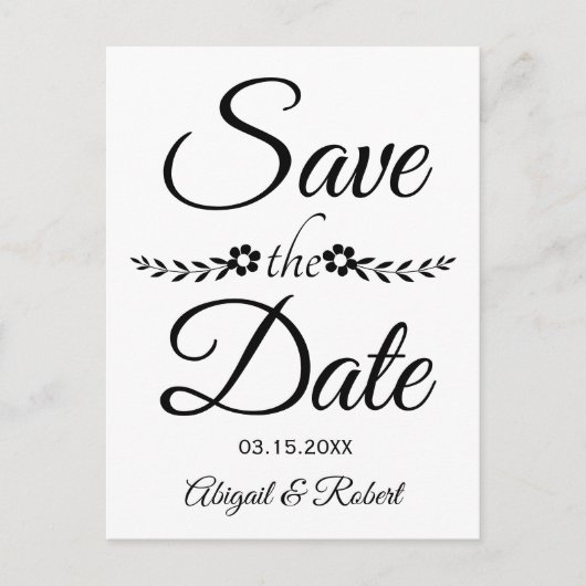 Postale Faire-part Mariage en typographie noir et blanc, carte 'Save (Devant)