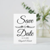 Postale Faire-part Mariage en typographie noir et blanc, carte 'Save (Debout devant)