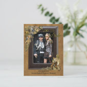 Postale Faire-part Mariage gothique - Steampunk sur suède carte de sa (Debout devant)