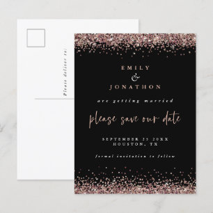 Postale Faire-part Mariage Paillettes Or Rose Élégant Carte de sauveg