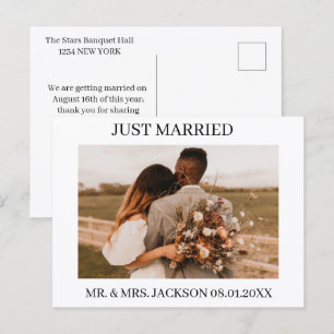 Postale Faire-part Mariage rustique boho photo juste mariés carte de