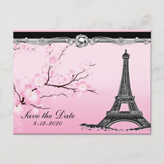 Postale Faire-part Mariage Tour Eiffel parisien Enregistrer les carte (Devant)