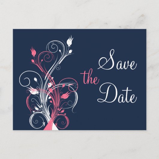 Postale Faire-part Marine rose blanc floral Enregistrer la date Carte (Devant)