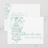 Postale Faire-part Mint birds open cage mariage enregistrer la carte (Devant / Derrière)