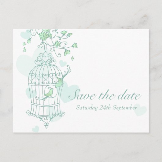 Postale Faire-part Mint birds open cage mariage enregistrer la carte (Devant)