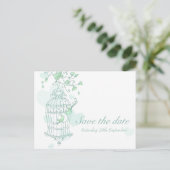 Postale Faire-part Mint birds open cage mariage enregistrer la carte (Debout devant)