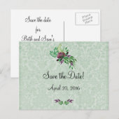 Postale Faire-part Mint Green Damask Enregistrer la date Carte postal (Devant / Derrière)