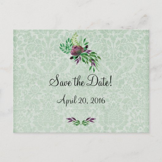 Postale Faire-part Mint Green Damask Enregistrer la date Carte postal (Devant)