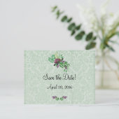 Postale Faire-part Mint Green Damask Enregistrer la date Carte postal (Debout devant)