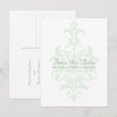 Postale Faire-part Mint vert subtle Damask Enregistrer la date Carte  (Devant / Derrière)