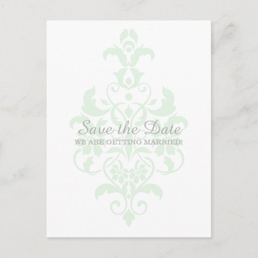 Postale Faire-part Mint vert subtle Damask Enregistrer la date Carte  (Devant)
