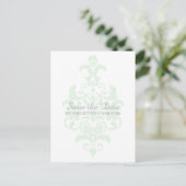 Postale Faire-part Mint vert subtle Damask Enregistrer la date Carte  (Debout devant)