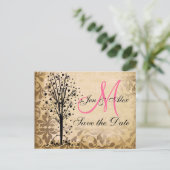 Postale Faire-part Monogramme Damask Heart Tree Enregistrer les carte (Debout devant)