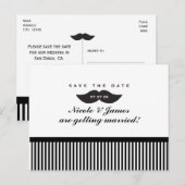 Postale Faire-part Moustache noir & blanc Enregistrer la date Carte p (Devant / Derrière)