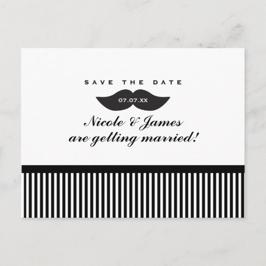 Postale Faire-part Moustache noir & blanc Enregistrer la date Carte p (Devant)