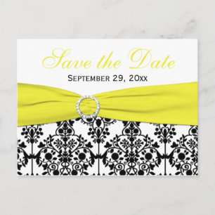 Postale Faire-part Noir, Blanc, Jaune Damas Enregistrer la carte Date