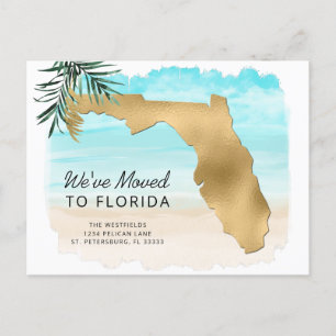 Postale Faire-part Nouvelle Adresse Floride Carte Scène de Plage Démé