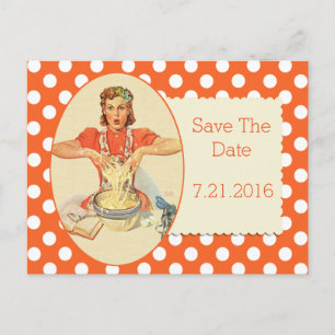 Postale Faire-part Orange Polka Dot Retro Enregistrer La Date Carte P