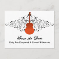 Orange Swirls Guitare Enregistrer la date Carte po