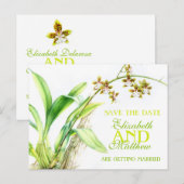 Postale Faire-part Orchidée verte fleur peinte enregistrer la carte d (Devant / Derrière)