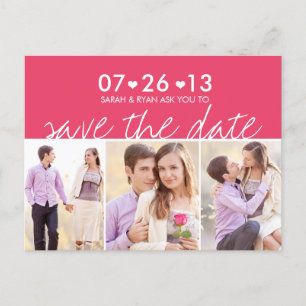Postale Faire-part Photo Enregistrer la date Pink Stripe Hearts Carte