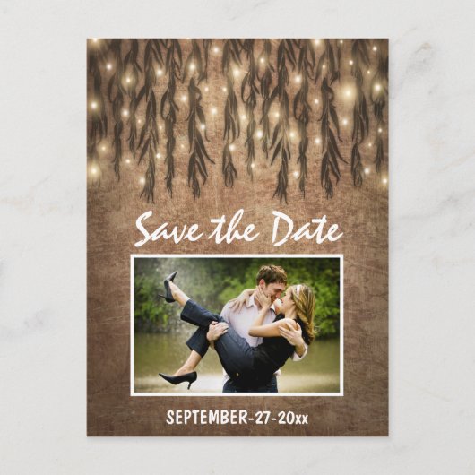 Postale Faire-part Photo Rustic Willow Tree Enregistrer la date Carte (Devant)