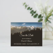 Postale Faire-part Pine Tree Mountains Enregistrer la date Carte post (Debout devant)