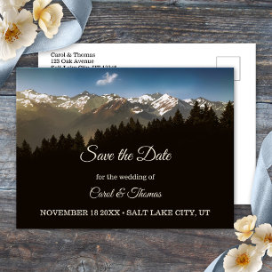 Postale Faire-part Pine Tree Mountains Enregistrer la date Carte post