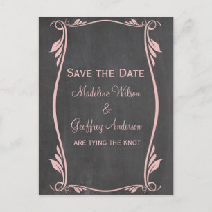 Postale Faire-part Pink Flourish Chalkboard Enregistrer la date Carte