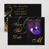 Postale Faire-part Purple Floral Masquerde Enregistrer La Date Carte  (Devant / Derrière)