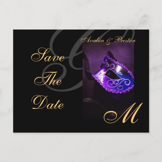 Postale Faire-part Purple Floral Masquerde Enregistrer La Date Carte  (Devant)