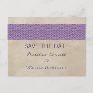Postale Faire-part Purple Rustic Damask Enregistrer la date Carte pos