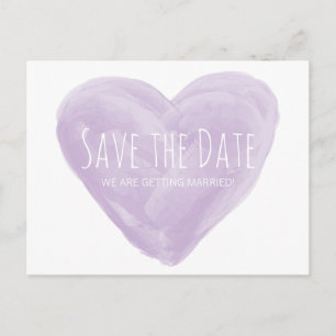 Postale Faire-part Purple Watercolor Heart Enregistrer la date Carte