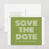 Postale Faire-part Rétro Enregistrer la date carte postale, Vert oliv (Devant / Derrière)