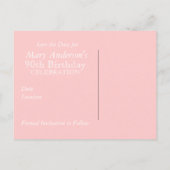 Postale Faire-part Rose Enregistrer la date Carte de 90e anniversaire (Dos)