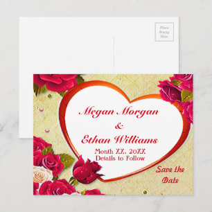 Postale Faire-part Roses et cadre cardiaque Enregistrer la date Carte