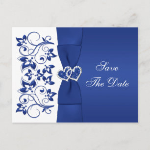 Postale Faire-part Royal Bleu, Floral Blanc Enregistrer La Date Carte
