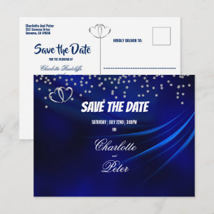 Postale Faire-part Royal Blue Diamonds & Hearts Enregistrer La Carte 