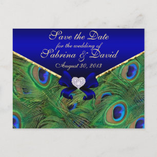 Postale Faire-part Royal Blue Peacock Enregistrer la date Carte posta
