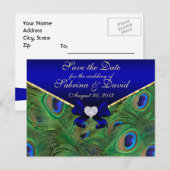 Postale Faire-part Royal Blue Peacock Enregistrer la date Carte posta (Devant / Derrière)