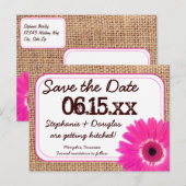 Postale Faire-part Rustic Rose Daisy Burlap Enregistrer la date Carte (Devant / Derrière)
