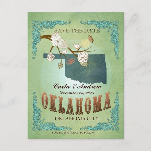 Postale Faire-part Sauver la date - Carte de l'Oklahoma avec de beaux (Devant)